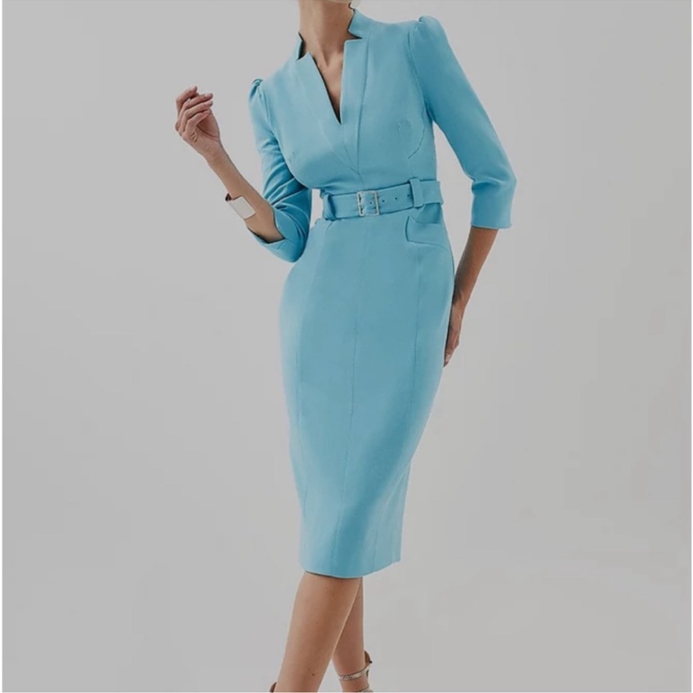 NWT KAREN MILLEN Tall Structured Crepe Forever Pleated Midi Dress. $439 - Picture 5 of 14